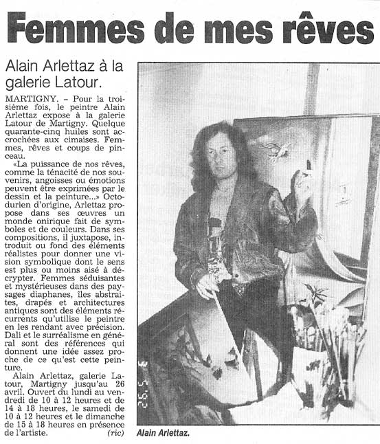 Article du Nouvelliste, « Femmes de mes rêves », Alain Arlettaz pinceau en main devant une toile